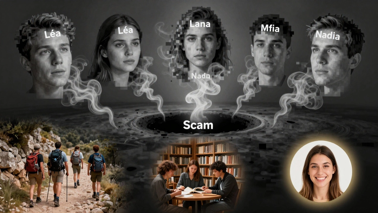 AI-generated faces dissolving into smoke above symbols of genuine social connections.